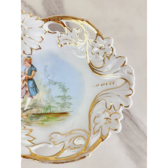 Rococo Style Couple Portrait Articulated Serving Bowl 12" Porcelain 1950-1970 - Picture 7 of 15